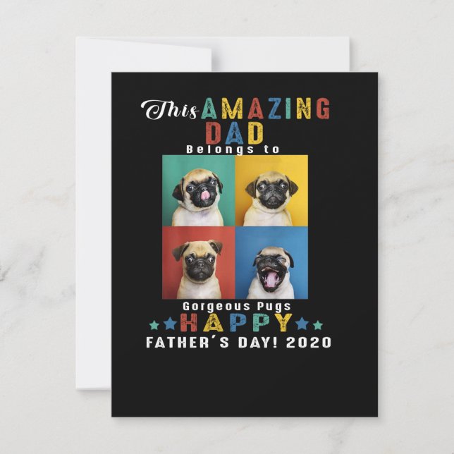 Happy Father's Day Dad Belongs To Gorgeous Pugs Thank You Card (Front)
