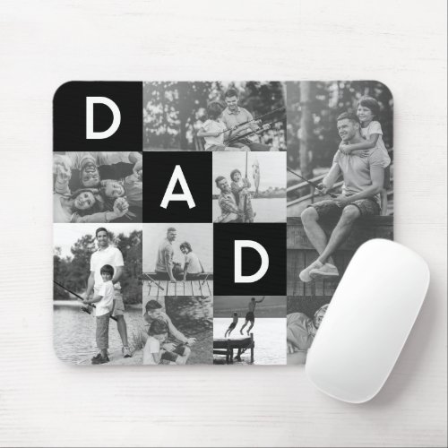 Happy Fathers Day Dad Black  White Photo Grid Mouse Pad