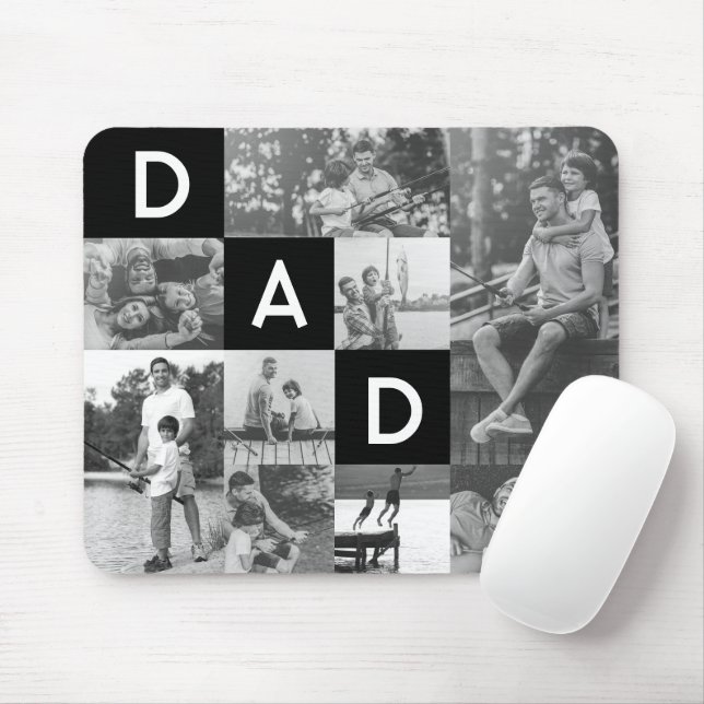 Happy Fathers Day Dad Black & White Photo Grid Mouse Pad (With Mouse)