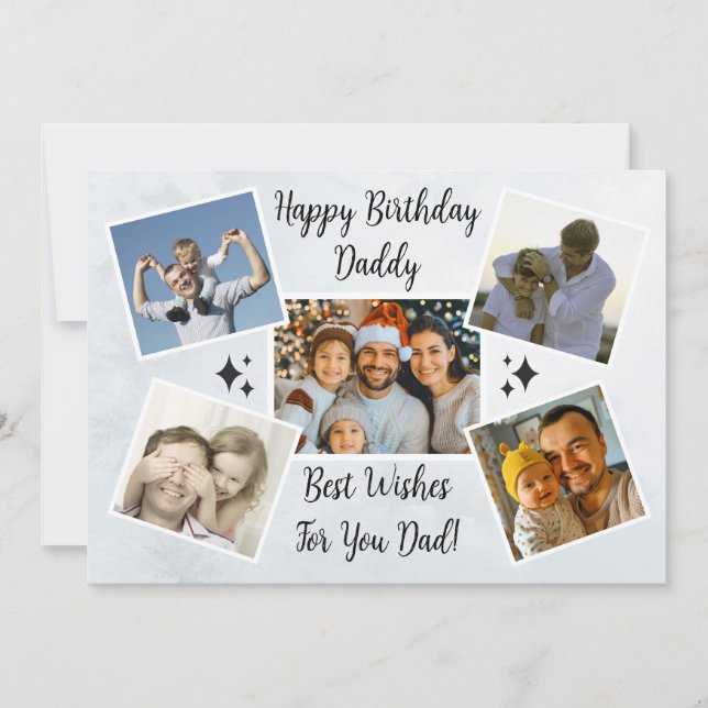 Happy Fathers Day Dad Custom 5 Photo Collage Cool Holiday Card (Front)