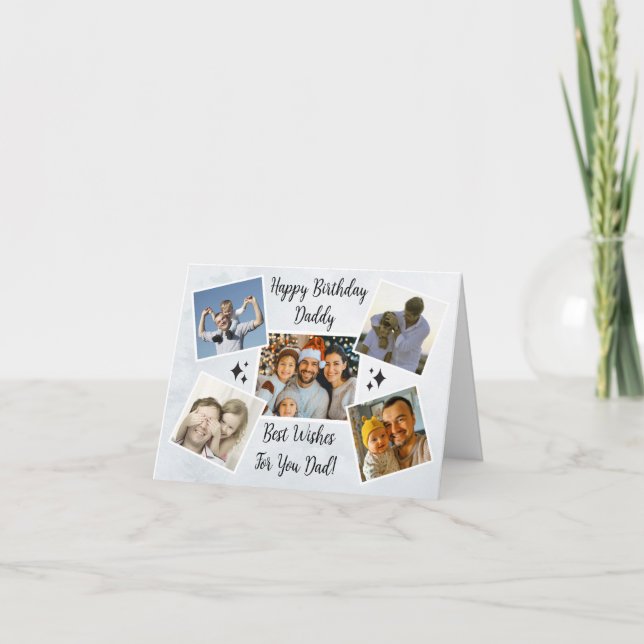 Happy Fathers Day Dad Custom 5 Photo Collage Cool Thank You Card (Front)