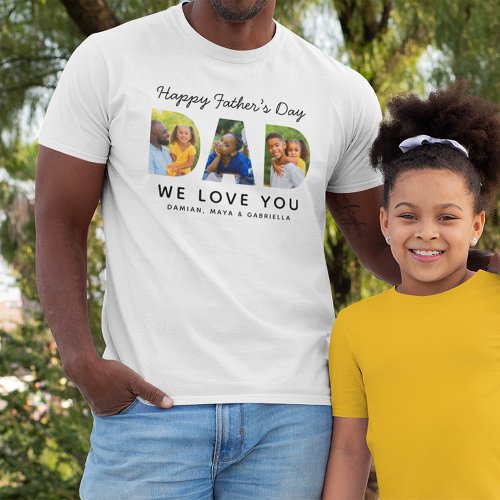 Happy Fathers Day Dad Custom Family Photo Collage T_Shirt