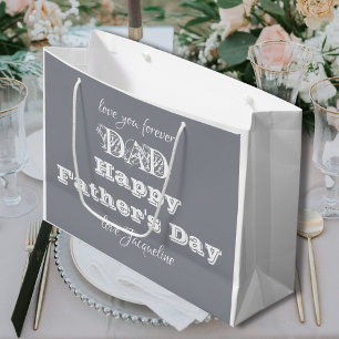 Happy Fathers Day Dad - Custom Name White Gray Large Gift Bag