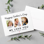 Happy Fathers Day Dad Custom Photo Collage Card<br><div class="desc">Create a stylish and memorable gift for Dad this Father's Day! This custom flat greeting card features a collage of three favorite family pictures of the kids designed as a modern and bold sans serif typography design. Personalize the custom text with the names of the children. Includes a red heart...</div>