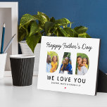Happy Fathers Day Dad Custom Photo Collage Plaque<br><div class="desc">Create a stylish and memorable gift for Dad this Father's Day! This custom tabletop decor sign features a collage of three favorite family pictures of the kids designed as a modern and bold sans serif typography design. Personalize the custom text with the names of the children and modify the black...</div>