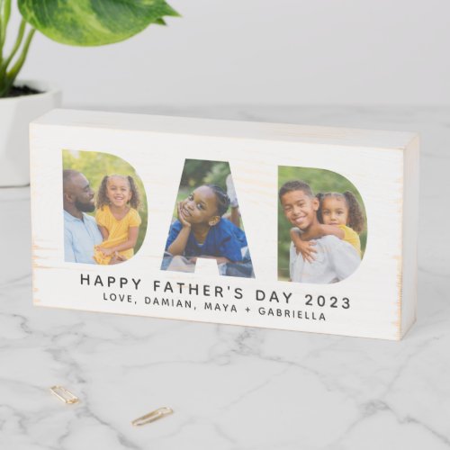 Happy Fathers Day Dad Custom Photo Collage Wooden Box Sign