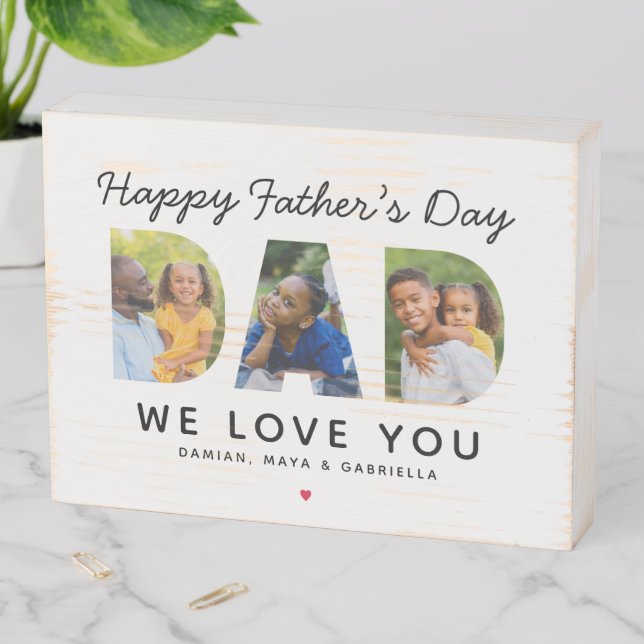 Happy Fathers Day Dad Custom Photo Collage Wooden Box Sign (In Situ Horizontal)