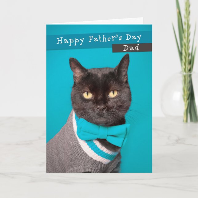 Happy Father's Day Dad Cute Cat in Sweater and Tie Holiday Card (Front)