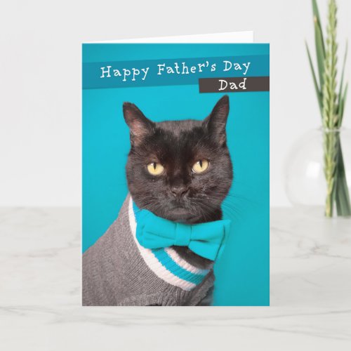 Happy Fathers Day Dad Cute Cat in Sweater and Tie Holiday Card