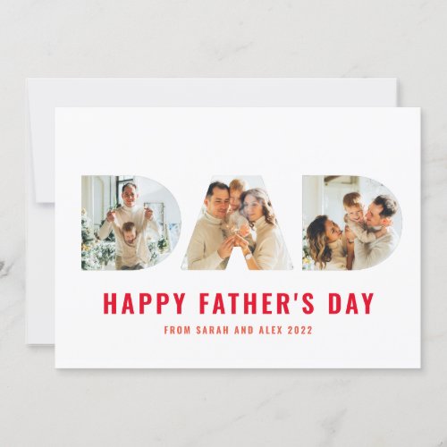 Happy Fathers Day DAD Cutout 3 Photo Red Card