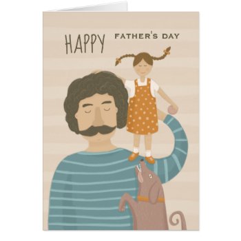 Happy Fathers Day. Dad Daughter And Cute Funny Dog by RemioniArt at Zazzle