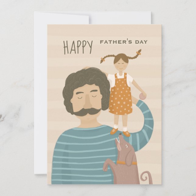 Happy fathers day. Dad daughter and cute funny dog (Front)