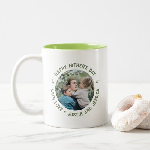Happy Fathers Day Dad Daughter Son Custom Photo Two_Tone Coffee Mug