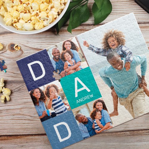 Happy Fathers Day Dad Family Photo Collage Jigsaw Puzzle