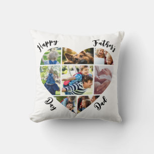 Happy Father's Day Dad Heart Shaped Photo Collage Throw Pillow