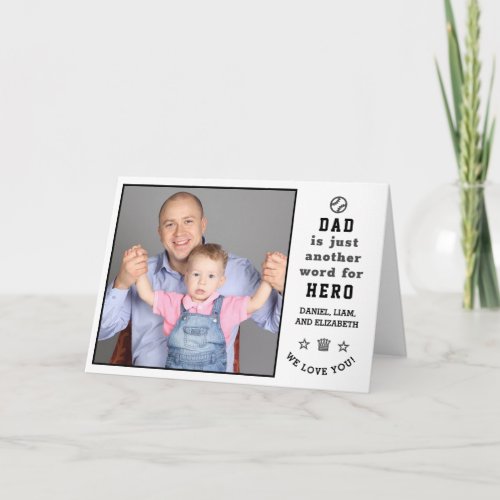 Happy Fathers Day Dad Hero Photo  Names Greeting Card