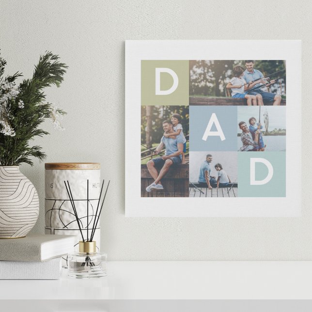 Happy Fathers Day Dad Modern Multi Photo Grid Faux Canvas Print (Creator Uploaded)