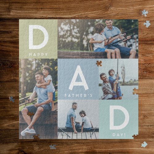 Happy Fathers Day Dad Modern Multi Photo Grid Jigsaw Puzzle