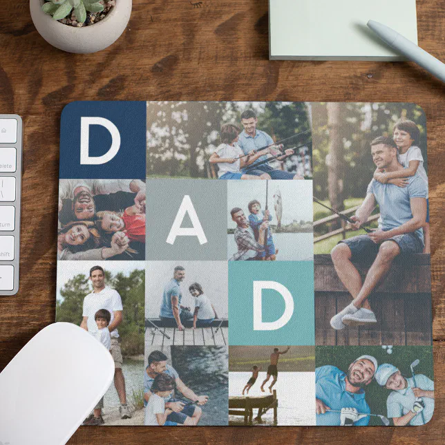 Happy Fathers Day Dad Modern Multi Photo Grid Mouse Pad | Zazzle