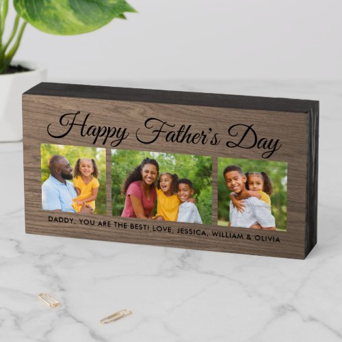 Happy Fathers Day Dad Rustic Wood Photo Collage Wooden Box Sign