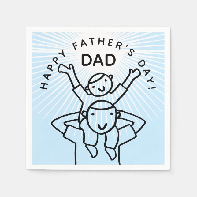 Happy Father's Day Dad with Child Cartoon Napkins (Front)