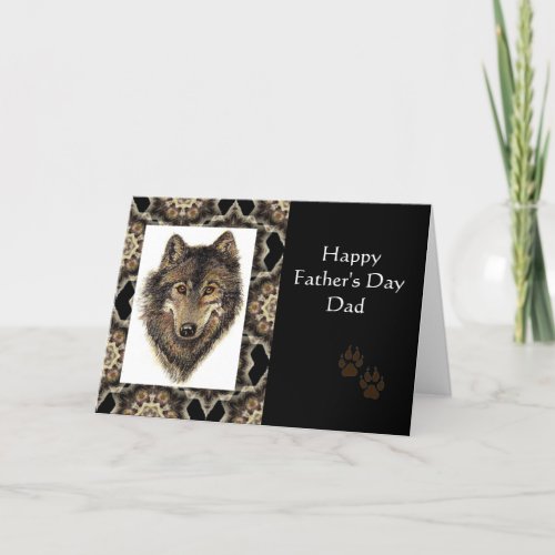 Happy Fathers Day Dad with Watercolor Wolf Card