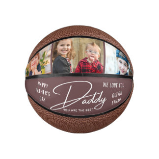 Happy Father's Day Daddy 3 Photo Collage Brown Mini Basketball