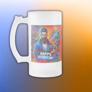 Happy Father's Day Daddy Gamer Frosted Glass Beer Mug
