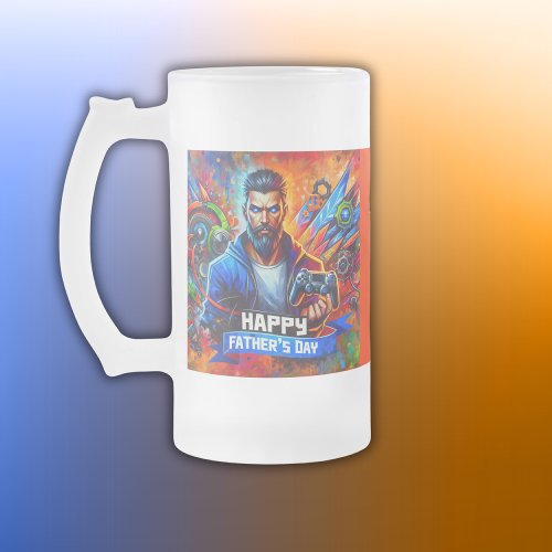 Happy Fathers Day Daddy Gamer  Frosted Glass Beer Mug