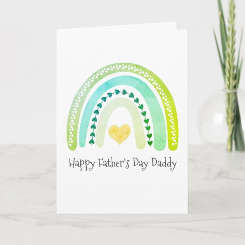 Happy Fathers Day Daddy Watercolor Rainbow Hearts Card