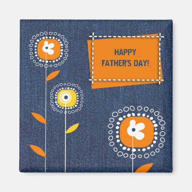 Happy Father's Day Denim Pattern  Magnet (Front)