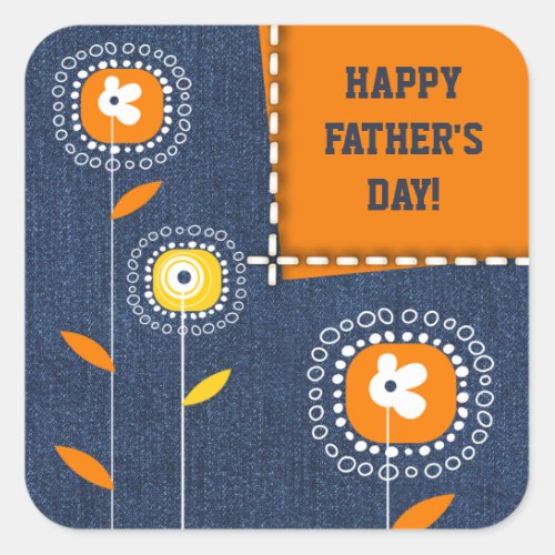 Happy Fathers Day Denim Pattern  Square Sticker