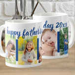 Happy Fathers Day Editable Year 4 Photo Blue Coffee Mug<br><div class="desc">Personalize your father's day gift mug with the year and 4 of your favorite photos. The photo template is set up ready for you to upload 4 pictures, which are displayed in vertical portrait format on a blue band. "happy father's day 20xx" is fully editable so you can add the...</div>