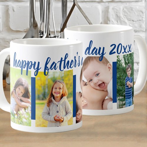 Happy Fathers Day Editable Year 4 Photo Blue Coffee Mug