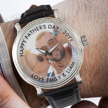 Happy Fathers Day Editable Year Personalized Photo Watch<br><div class="desc">Unique photo watch, fully editable for any occasion. The text is fully editable and sits on a semi-opaque border to frame your photo. The sample wording reads "happy fathers day · 20YY .. love [children's names]" and you can customize this as you wish. Please browse my store for more father's...</div>