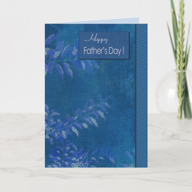 Happy Father's Day. Elegant Blue Leaf Pattern Card (Front)
