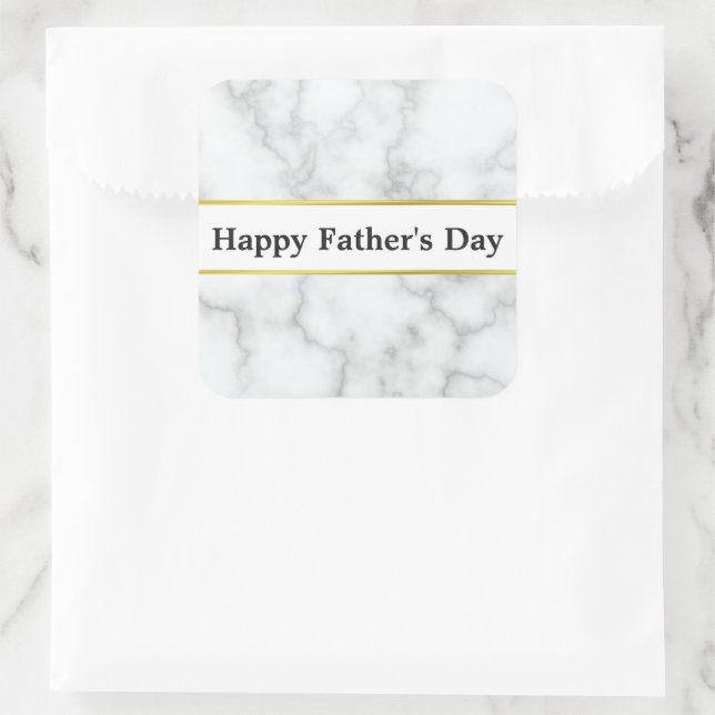 Happy Father's Day Elegant Faux White Marble Square Sticker (Bag)