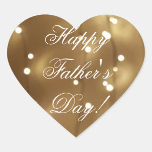 Happy Father's Day Elegant Gold Brown Lights Heart Sticker