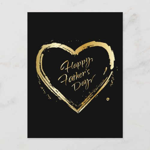 Happy Father's Day! Elegant Gold Heart Calligraphy Holiday Postcard