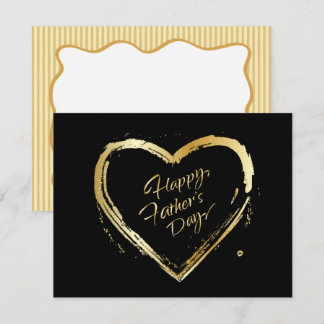 Happy Father's Day! Elegant Gold Heart Calligraphy Note Card