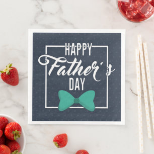 Happy Fathers Day Emblem Blue White Paper Dinner Napkins