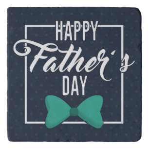 Happy Fathers Day Emblem Blue White Trivet