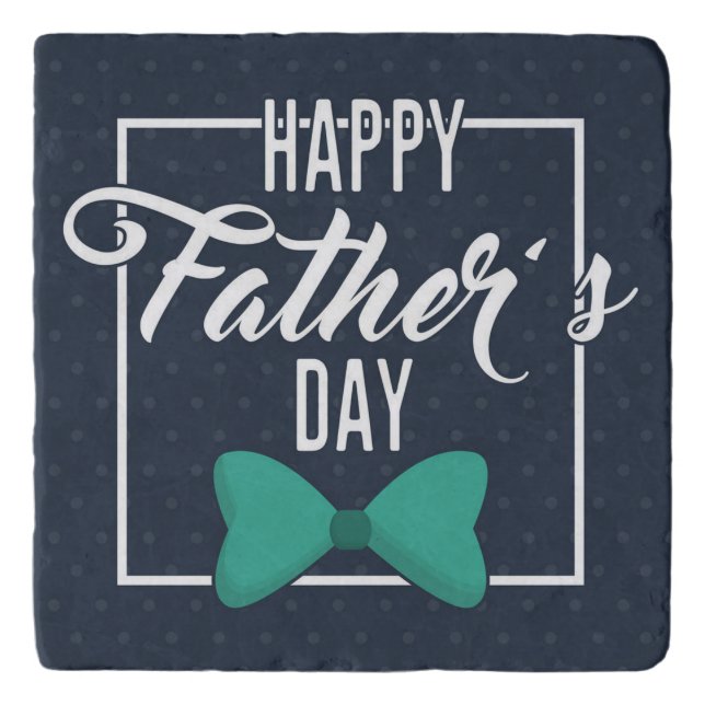 Happy Fathers Day Emblem Blue White Trivet (Front)