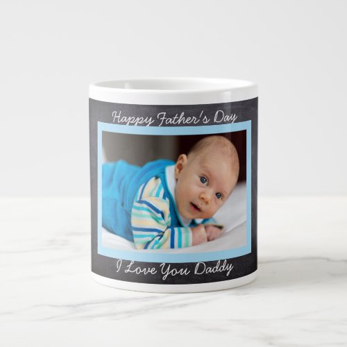 Happy Fathers Day Faux Chalkboard Custom Photo Large Coffee Mug