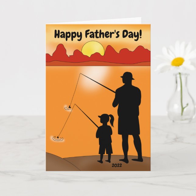 Happy Father's Day Fishing Dad / Daughter Greeting Card (Small Plant)