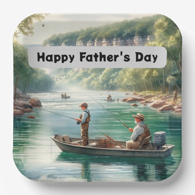 Happy Fathers Day  Fishing  Paper Plates (Front)