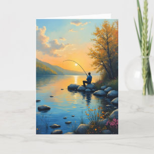 Happy fathers day fishing theme letterpress thank you card