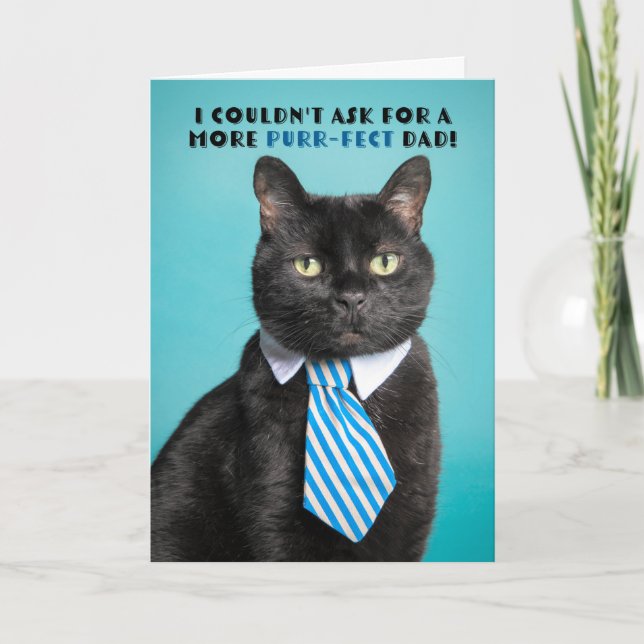 Happy Father's Day For Dad Funny Cat in Tie Humor  Holiday Card (Front)