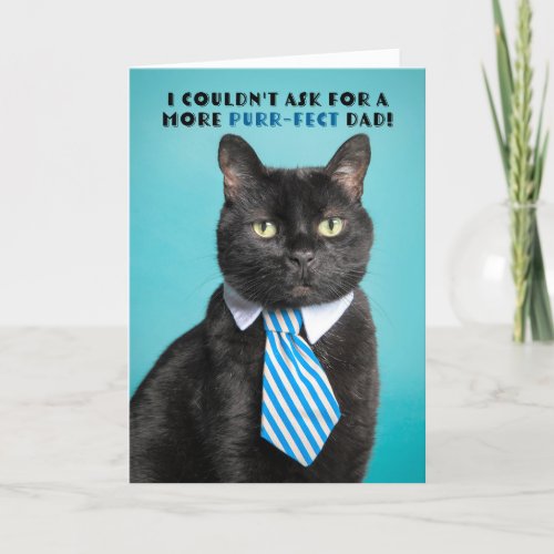 Happy Fathers Day For Dad Funny Cat in Tie Humor  Holiday Card