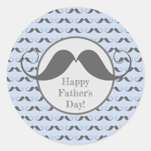 Happy Fathers Day _ Fun Moustache Pattern Classic Round Sticker